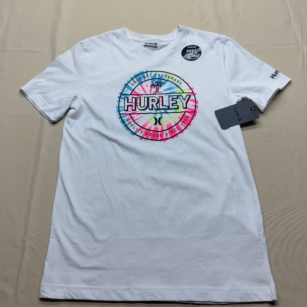 Hurley Boys White Tie Dye Graphic Logo T-Shirt Size Large 12-13 Yrs NWT